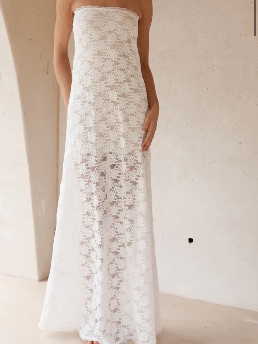 Strapless White Lace Maxi Dress — image 2 of 3